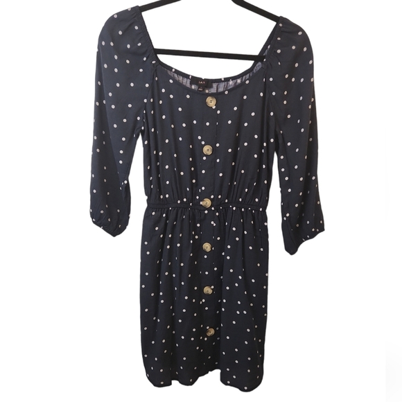 EAM Navy Blue and White Polka Dot Three Quarter Length Dress Size S - Picture 1 of 10